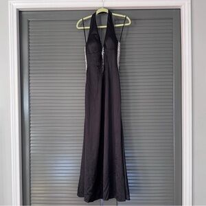 Vintage Cache Black Satin Halter Neck Gown